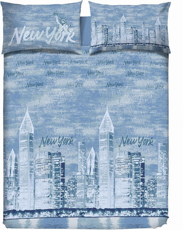 Parure Copripiumino Matrimoniale e Singolo 100% Cotone | New York Azzurro